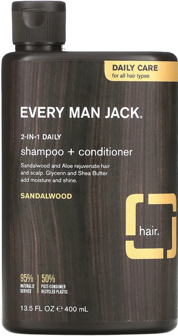 Every Man Jack 2-in-1 데일리 샴푸 & 컨디셔너 모든 모발용 샌들우드 400ml(13.5fl oz), EveryManJack2in1데일리샴푸컨디셔너모든모발용, 1개, 400ml - 쿠팡