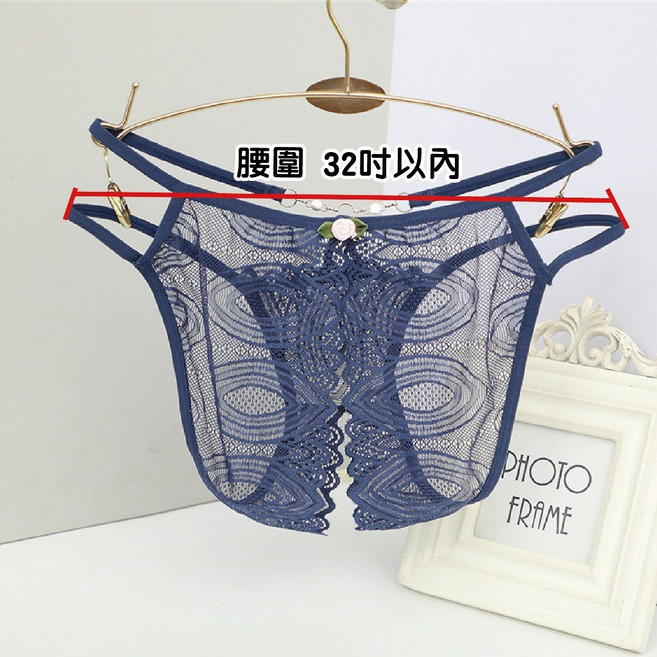 蕾絲開檔丁字褲 性感水鑽情趣內褲, 藍色