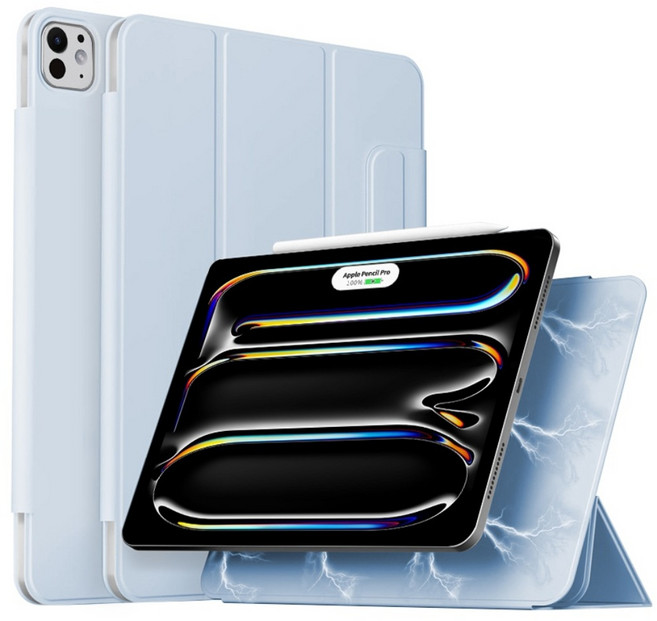 니하 아이패드 마그네틱 폴리오 애플펜슬 수납 케이스, 스카이블루