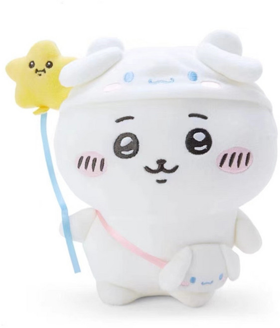 산리오 x 먼작귀 콜라보 피규어 한교동 쿠리만쥬 하치와레 우사기 치이카와 모몬가 피규어, 화이트, 22cm, 1개