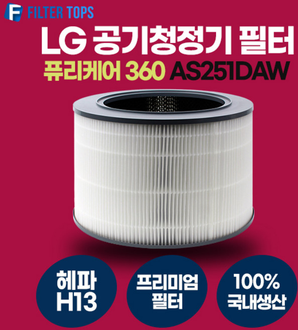 프리미엄 LG 퓨리케어 360 AS251DAW 공기청정기 필터 호환 프리미엄형 국내생산 H13등급, 1개