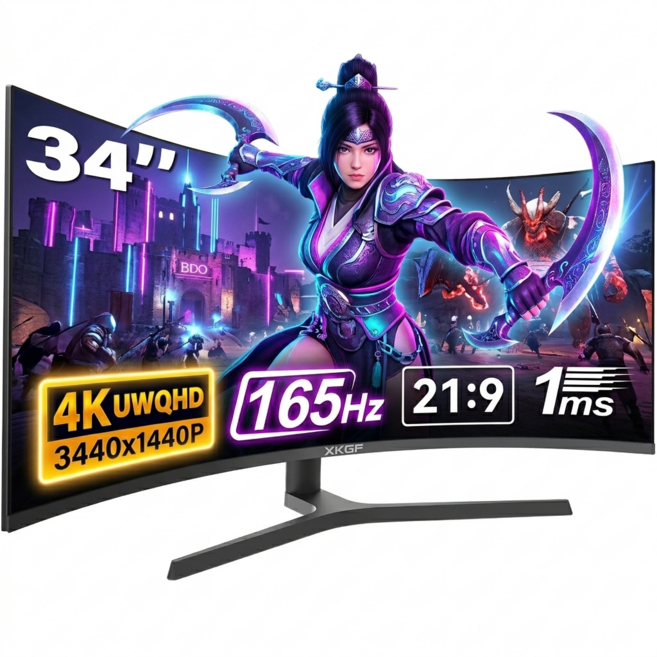 34인치 울트라와이드 커브드 게이밍 모니터 165Hz 4K 27인치 200Hz FHD 모니터 XKGF, 34인치 4K165Hz 높이 조절 가능, 88cm