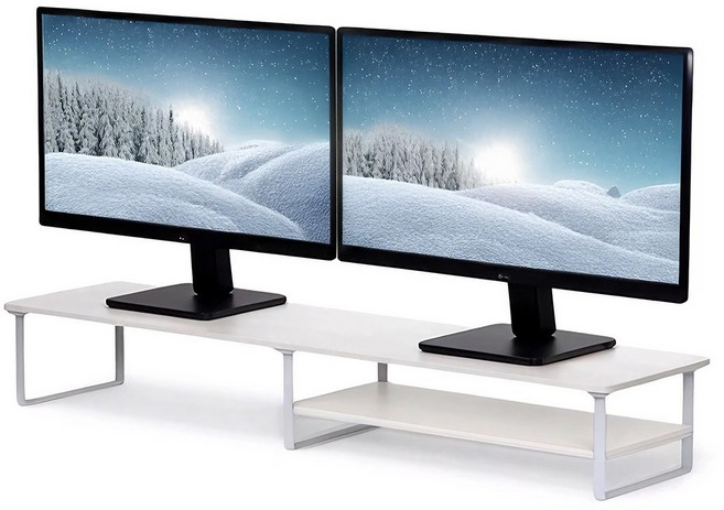 리빙케이 49W 가로 1 000mm 폭 260mm 높이150mm 듀얼 모니터받침대 2단반 다용도 선반 책상 싱크대, 1개, 화이트 높이15cm