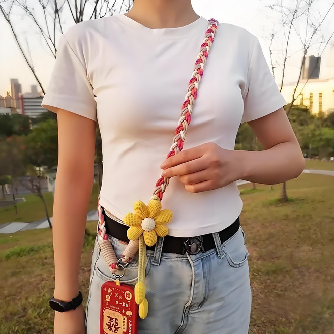 하이퀄 전기종 가능 길이조절 핸드폰 스트랩, 1개, 노란색