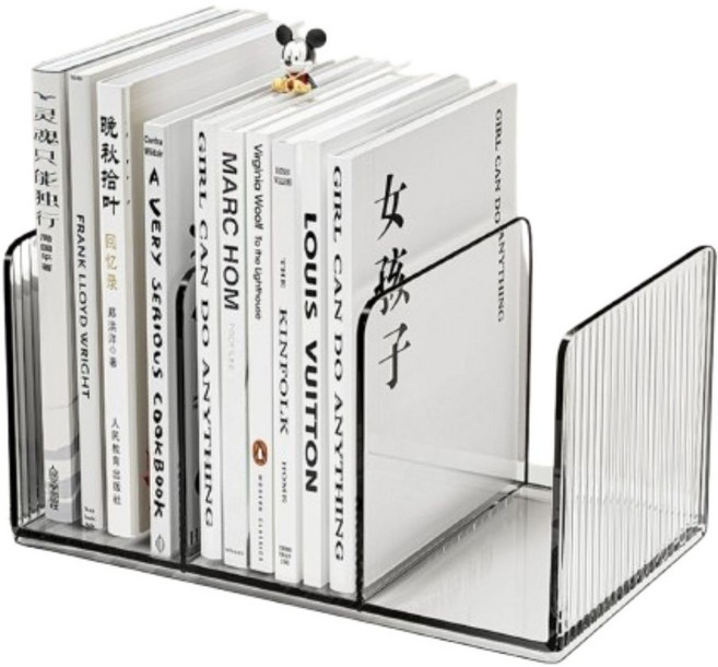 LOCO LAB 투명 북엔드 책장 아크릴책꽂이, 크리스탈 블랙