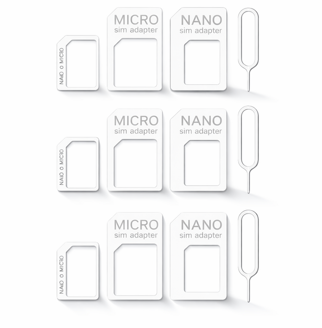유심 변환 어댑터 세트 나노 마이크로 일반 SIM 카드 변환핀 포함, 3개, 화이트