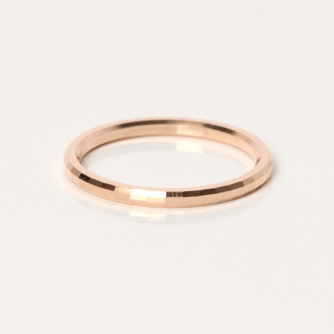 오로프 전체 14K 금 로즈골드 할로우 사각컷팅 가드링 반지