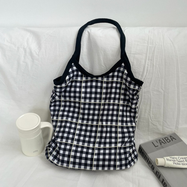 에브리테일 블랙 체크 숄더백 데일리 빅사이즈 가방