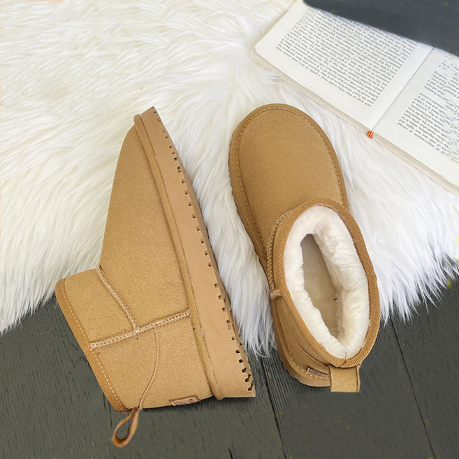 Zoomland 겨울부츠 소가죽 양털숏부츠 키높이 털방한부츠 미니 스웨이드 소가죽