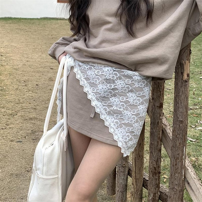 여성 랩스커트 레이어드 레이스 삼각 랩스커트 치마 캐쥬얼 플라워 레이스 랩스커트 커버랩 레깅스 A라인 망사 스커트 엉덩이가리개 커버 치마 레깅스 랩스커트 ZZL