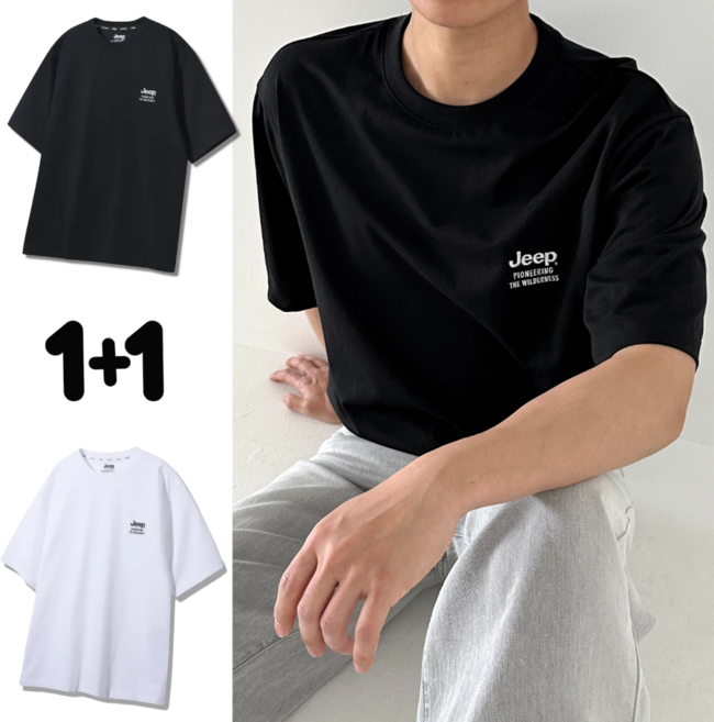 [국내정품/AS가능] 지프 JEEP 반팔 티셔츠 스몰 로고 와펜 30수 남녀공용 커플 세미 오버핏 반팔티 스포네틱 악세사리