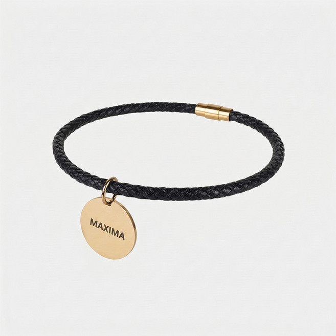 MX PET 가죽 매듭 목걸이 인식표 329X NAVY 네이비 깊은 양면 각인, 1개, 이중돌림자석-골드