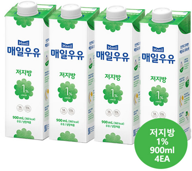 매일우유 저지방1% 우유 900ml 4개/무료배송, 4개
