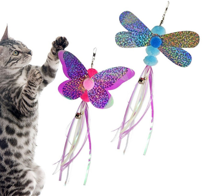 PET 고양이 낚시대 리필 교체 홀로그램 나비 카샤카샤, 1개