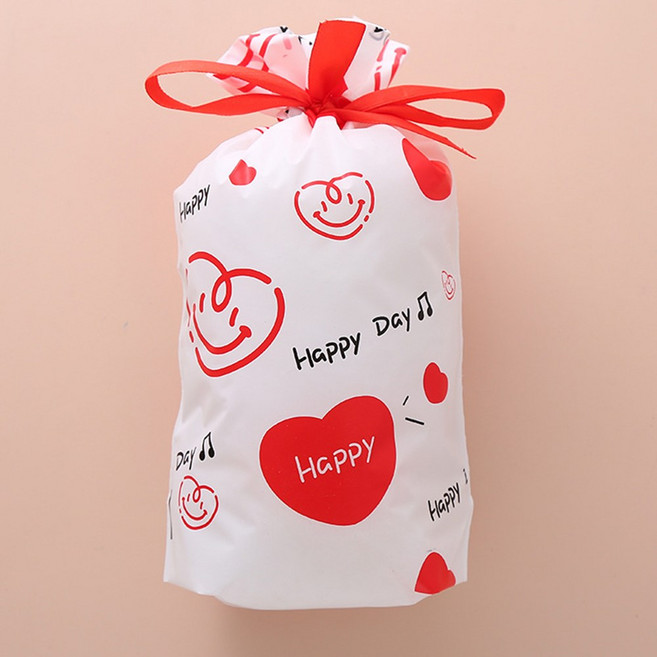 구디백 포장봉투 답례품 선물 포장 리본주머니 간식 과자 비닐백, 50개, 행복한얼굴