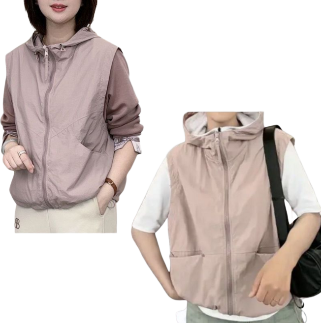 양면 착용 가능 후드 조끼 여성용 루즈핏 스포츠 캐주얼 베스트 뉴타임즈 3K458