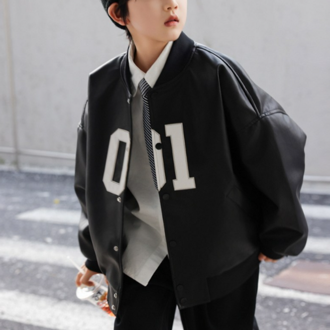 지디오 주니어 남아 가죽 자켓 레더 블루종 야구 점퍼 스트릿 초등학생 봄 잠바 간절기 아우터 코디