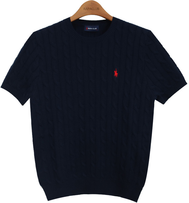 라파클럽 남성 코튼 100% 케이블 반팔 니트 스웨터