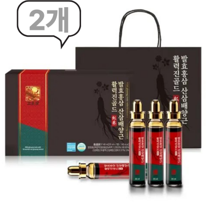 [고운삼] 발효홍삼 산삼배양근 활력진골드 앰플 20ml*7병+쇼핑백증정 (2개), 20ml