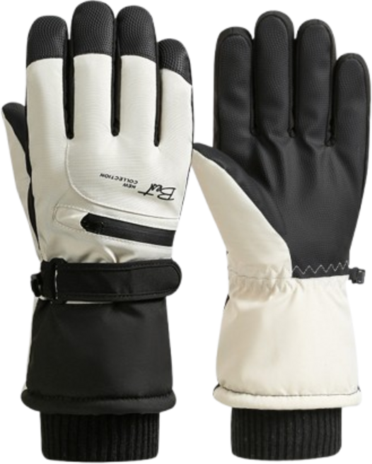 加絨保暖滑雪手套, 米色-男款, 1套