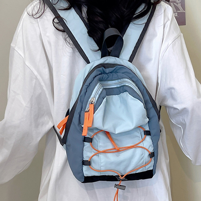 戶外雙肩包抽繩迷你包輕便百搭旅行徒步登山包女輕便旅遊小揹包, 藍色:小號(20*10*28cm), 1個