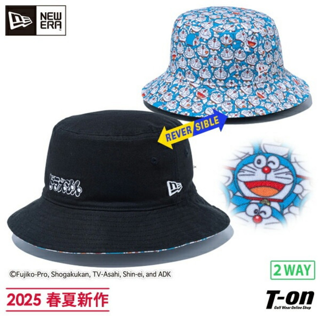 뉴에라 남성 여성 골프 모자 리버시블 버킷햇 일본 정규품 도라에몽 콜라보 2025 ss, 블랙(14520578), 1개
