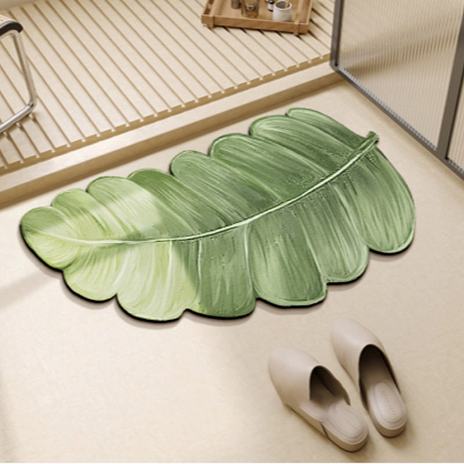 레디박스 나뭇잎모양 욕실 화장실 미끄럼방지 가정용 카펫 매트, 그린A, 1개