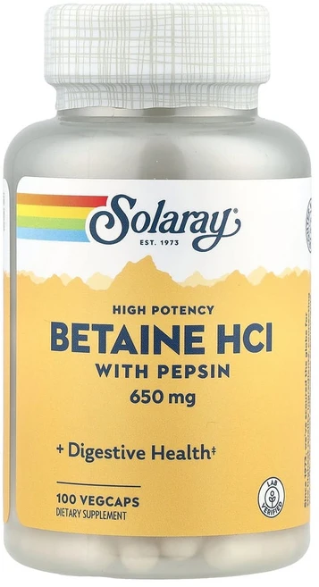 솔라레이 HCL 펩신 650mg 베지테리안 캡슐, 1개, 100정 - 쿠팡