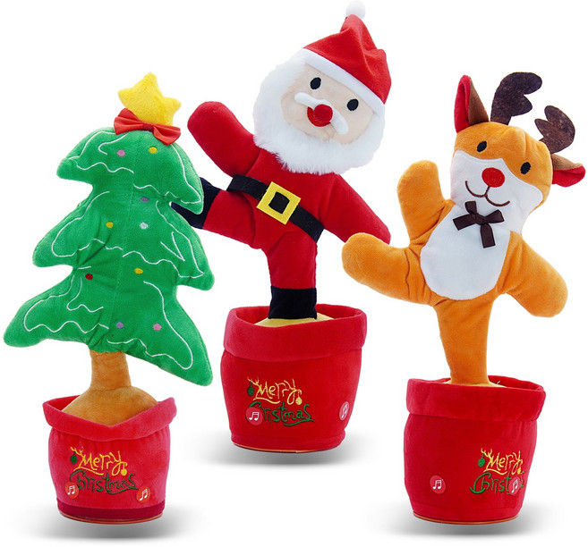 크리스마스 선인장 산타 트리 루돌프 화분인형 말 따라하는 움직이는 인형 춤추는 트리인형 댄싱트리, 산타 화분인형, 1개