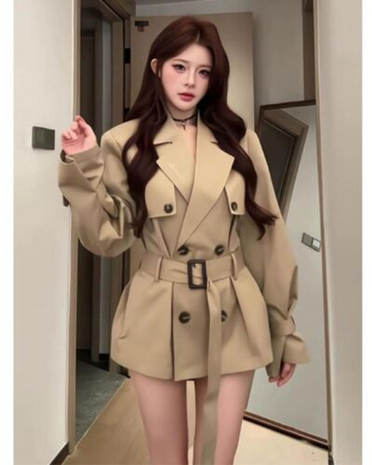 여자트렌치코트 프렌치 카키 트렌치코트 초가을 슬림핏 캐주얼 코트 ible3