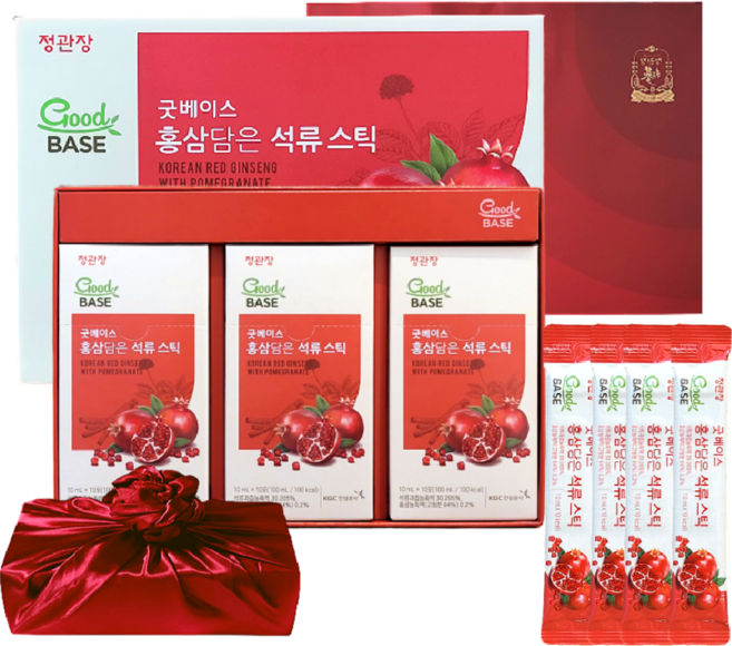 정관장 굿베이스 6년근 홍삼정 석류스틱 30포 (홍삼농축액+석류즙함량) 300ml+쇼핑백 여행 골프 추석 설 명절 선물세트(보자기포함) 1개, 300ml