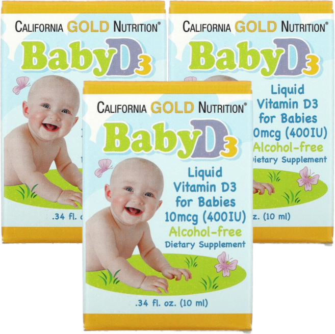 CALIFORNIA GOLD NUTRITION 캘리포니아 골드 뉴트리션 베이비 액상 비타민 D3 400IU 10ml 유아비타민 X 3EA, 3개