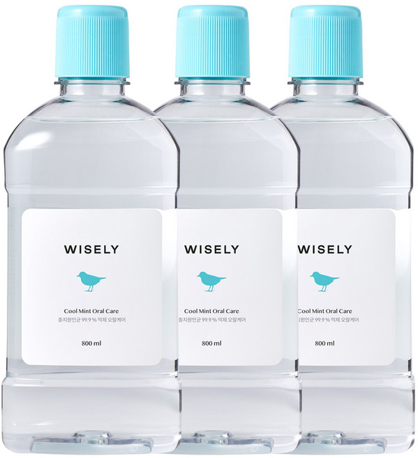 와이즐리 쿨민트 향균 무알콜 가글 구강청결제, 3개, 800ml