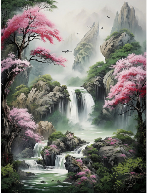 고산폭포수 산수화 우드 조각퍼즐 무릉도원 선경 사방에 재물이 들어온 풍경화 금전운에 좋은 컬렉션 그림퍼즐 어르신 효도선물, 고산폭포수 산수화  퍼즐7, 500피스, 1개