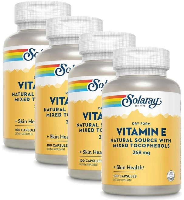 솔라레이 비타민E 400 IU (268mg) 드라이 폼 믹스 토코페롤 SOLARAY Vitamin E, 4개, 100정 - 쿠팡