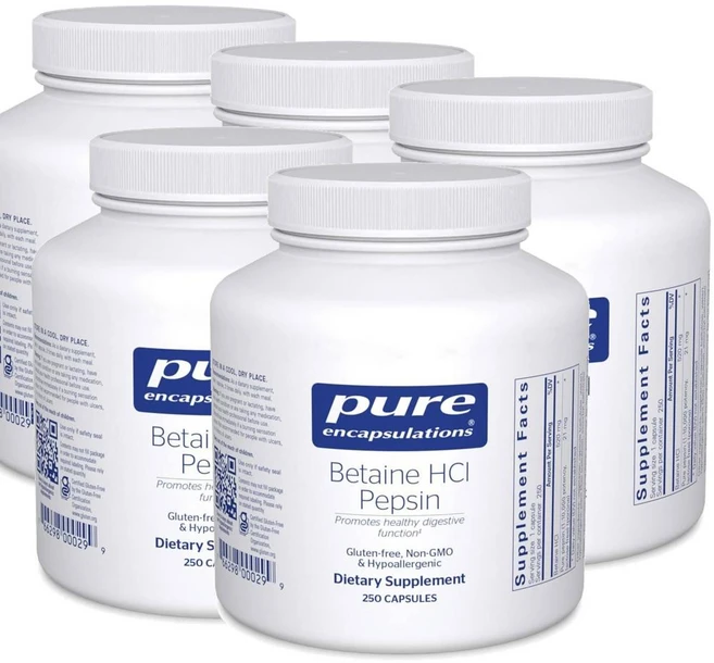 퓨어인캡슐레이션 베타인 HCl 펩신 캡슐 Pure Encapsulations Betaine HCl Pepsin, 5개, 250정 - 쿠팡
