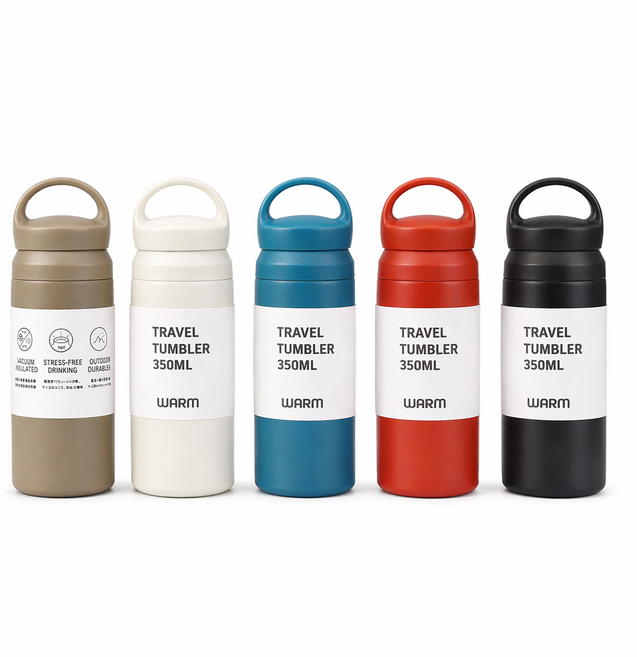 손잡이텀블러 미니텀블러 보온보냉 손잡이 휴대용 밀폐 가방수납, 1개, 350ml, 블랙