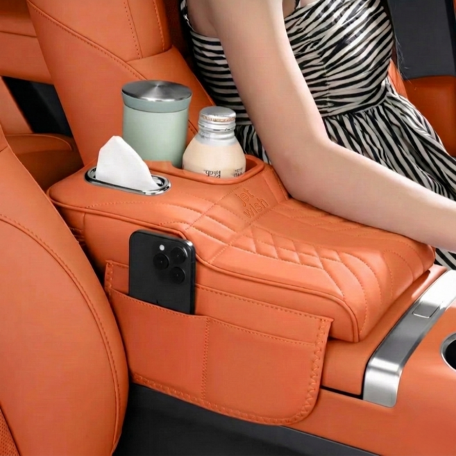 제트위시 프리미엄 고탄성 자동차 콘솔쿠션 팔걸이 컵홀더, 1개, 1_오렌지