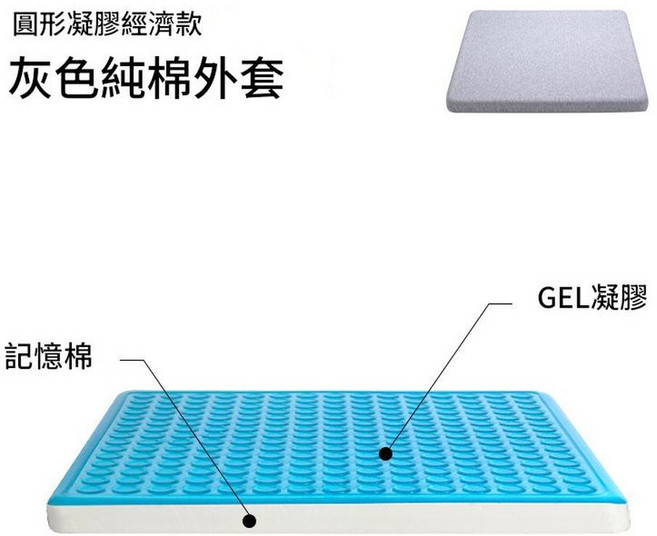 夏季清涼記憶棉坐墊 竹炭凝膠, 白棉凝膠銀灰套, 1個