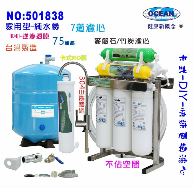 RO純水機75加侖(水質偵測顯示)不銹鋼腳架淨水器咖啡機適用 體積小不佔空間-AK3566, 1個