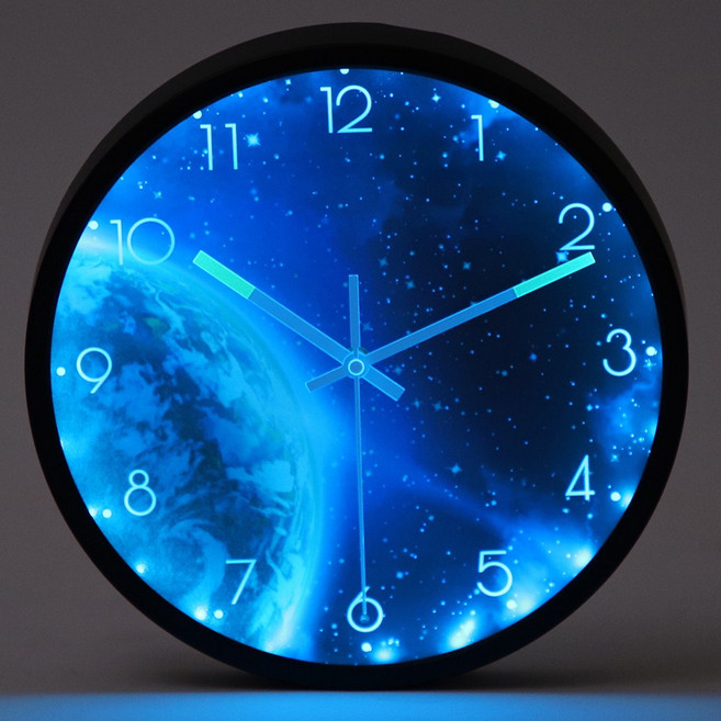 8무드 LED 야간 소리인식 조명 인테리어 무소음 야광 벽시계, LED 지구