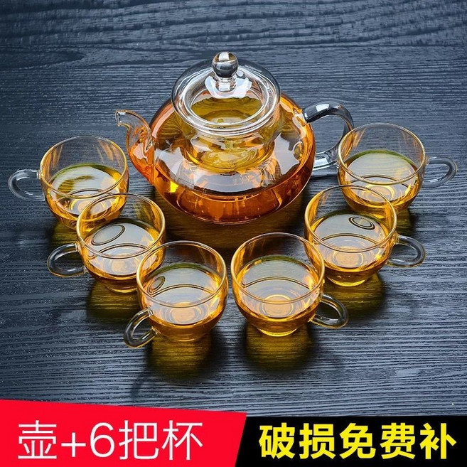 耐熱玻璃品茗杯 小茶杯, 1個, 600ml花茶壺+6修身盃