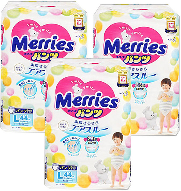 메리즈 프리미엄 팬티형 일회용기저귀 남여공용, 대형(L), 132매