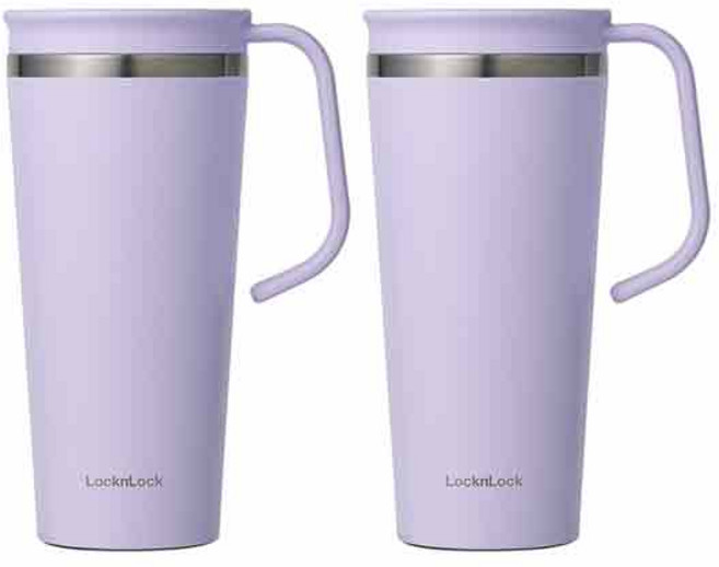 락앤락 데일리 핸들 텀블러 600ml [+가쯔 용기 세트] 보온보냉 스텐 텀블러 손잡이 핸들 머그 보온병 보냉병 티 차 커피 차량용 휴대용 컵, 2개, 바이올렛