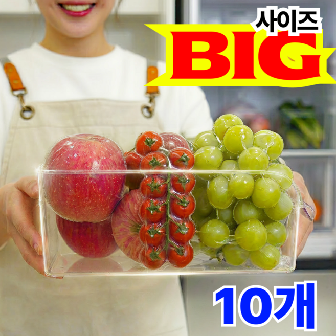 하코리 냉장고 정리함 다용도 용기, 10개, 투명