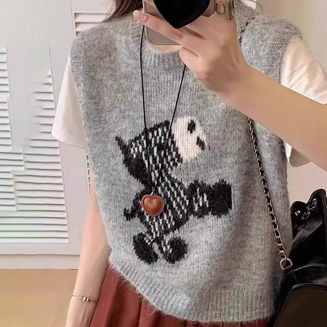 WANGBAIWAN 여성 부드러운 라운드넥 니트 조끼 간절기 편안한 민소매 베스트 데일리룩 L73013