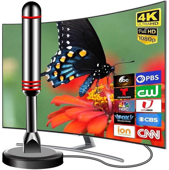 스마트 TV 실내용 TV 안테나 강력한 마그네틱 베이스가 있는 2026 HD 안테나 로컬 채널용 360° 및 장거리 수신 TV 안테나 케이블 없는 TV용 쉬운 설치 안테, 블랙+레드