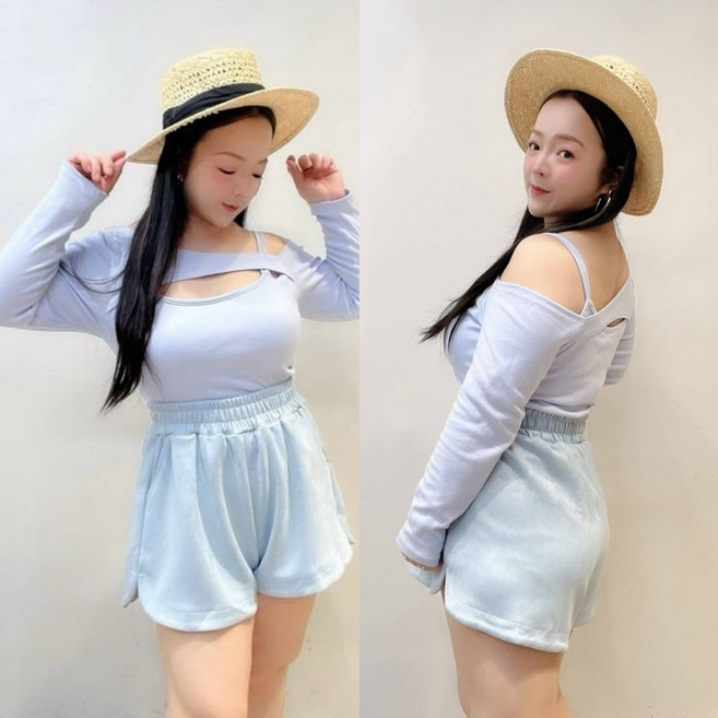 雪莉小姐 中大碼 棉質不對稱胸挖洞長袖上衣 L-3XL可穿 五色