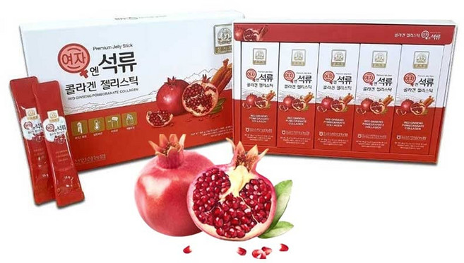 산노모토 여성을 위한 석류 콜라겐 젤리 스틱 15g×30개 인삼 한국 홍삼 6년근 피부미용 건강 미용 석류 콜라겐 건강식품 인삼 스틱 젤리 SS DECO, 450g