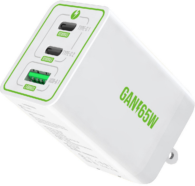 65W PD快速充電器 USB-C x 2 / USB-A x 1，多接口設計，支援筆電快充，輕巧便攜, 經典白, 1個